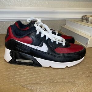 Nike Air Max 90 Leather TD Black Red Sneakers Kids Size 3Y - GREAT CONDITION!